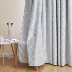 HLC.ME Faux Linen Curtains Lattice Flocked 100% Blackout Grommet Patio Door Panel - Ivory