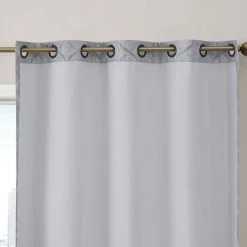 HLC.ME Lattice Flocked 100% Blackout Grommet Patio Door Panel - Light Grey Faux Linen Curtains