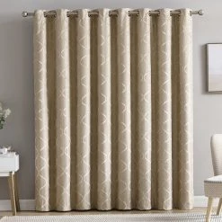 HLC.ME Lattice Flocked 100% Blackout Grommet Patio Door Panel - Taupe