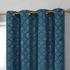 HLC.ME Versailles Lattice Flocked Blackout Grommet Panels - Teal Blue - Set Of 2