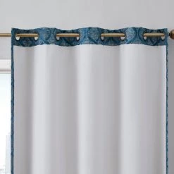 HLC.ME Versailles Lattice Flocked Blackout Grommet Panels - Teal Blue - Set Of 2