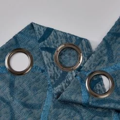 HLC.ME Versailles Lattice Flocked Blackout Grommet Panels - Teal Blue - Set Of 2