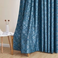 HLC.ME Lattice Flocked 100% Blackout Grommet Patio Door Panel - Teal Blue