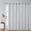 HLC.ME Faux Linen Curtains Lattice Flocked 100% Blackout Grommet Patio Door Panel - White