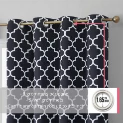 HLC.ME Blackout Curtains Lattice Print Blackout Grommet Curtain Panels - Black - Set Of 2