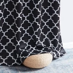 HLC.ME Blackout Curtains Lattice Print Blackout Grommet Curtain Panels - Black - Set Of 2