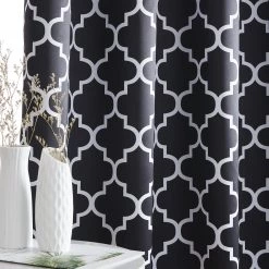 HLC.ME Blackout Curtains Lattice Print Blackout Grommet Curtain Panels - Black - Set Of 2
