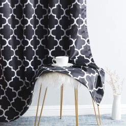 HLC.ME Blackout Curtains Lattice Print Blackout Grommet Curtain Panels - Black - Set Of 2