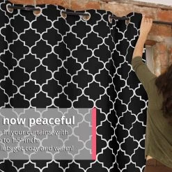 HLC.ME Blackout Curtains Lattice Print Blackout Grommet Curtain Panels - Black - Set Of 2