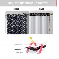 HLC.ME Blackout Curtains Lattice Print Blackout Grommet Curtain Panels - Black - Set Of 2