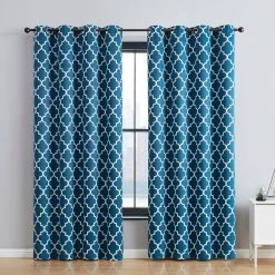 HLC.ME Lattice Print Blackout Grommet Curtain Panels - Dark Teal Blue - Set Of 2