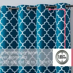 HLC.ME Lattice Print Blackout Grommet Curtain Panels - Dark Teal Blue - Set Of 2