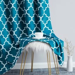 HLC.ME Lattice Print Blackout Grommet Curtain Panels - Dark Teal Blue - Set Of 2