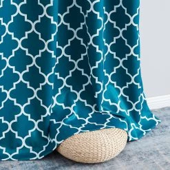 HLC.ME Lattice Print Blackout Grommet Curtain Panels - Dark Teal Blue - Set Of 2