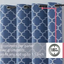 HLC.ME Blackout Curtains Lattice Print Blackout Grommet Curtain Panels - Stone Blue - Set Of 2