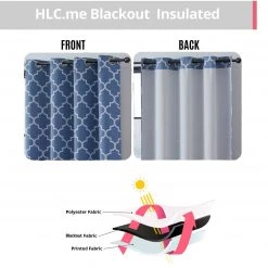 HLC.ME Blackout Curtains Lattice Print Blackout Grommet Curtain Panels - Stone Blue - Set Of 2