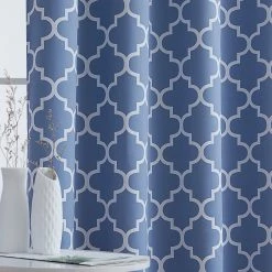 HLC.ME Blackout Curtains Lattice Print Blackout Grommet Curtain Panels - Stone Blue - Set Of 2
