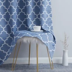 HLC.ME Blackout Curtains Lattice Print Blackout Grommet Curtain Panels - Stone Blue - Set Of 2