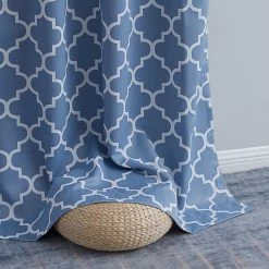 HLC.ME Blackout Curtains Lattice Print Blackout Grommet Curtain Panels - Stone Blue - Set Of 2
