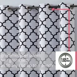 HLC.ME Lattice Print Blackout Grommet Curtain Panels - Platinum White/Black - Set Of 2