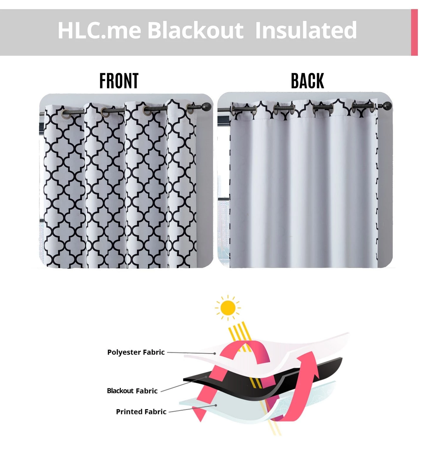HLC.ME Lattice Print Blackout Grommet Curtain Panels - Platinum White/Black - Set Of 2 9 HLC.ME Lattice Print Blackout Grommet Curtain Panels - Platinum White/Black - Set Of 2
