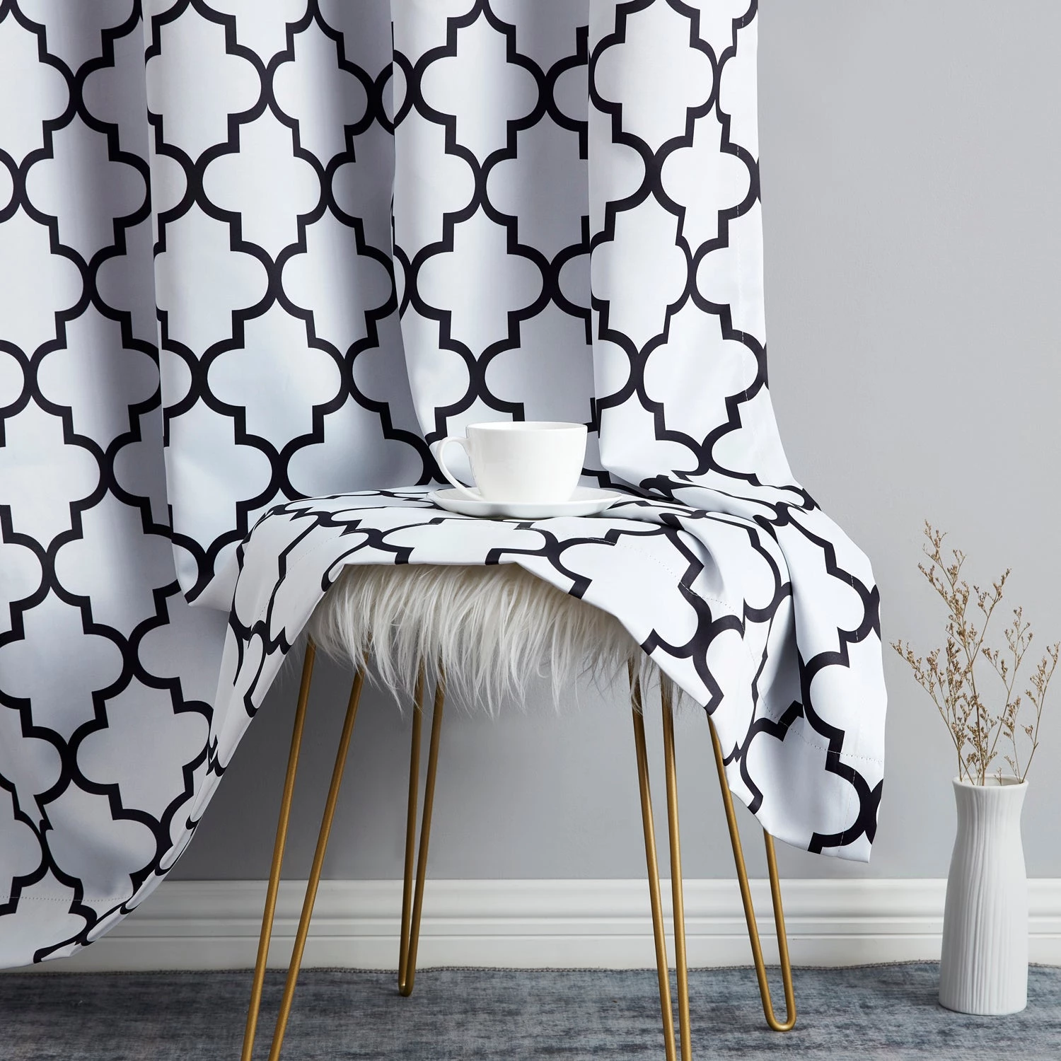HLC.ME Lattice Print Blackout Grommet Curtain Panels - Platinum White/Black - Set Of 2 6 HLC.ME Lattice Print Blackout Grommet Curtain Panels - Platinum White/Black - Set Of 2