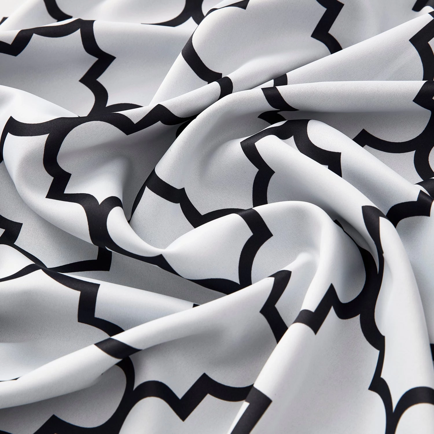 HLC.ME Lattice Print Blackout Grommet Curtain Panels - Platinum White/Black - Set Of 2 8 HLC.ME Lattice Print Blackout Grommet Curtain Panels - Platinum White/Black - Set Of 2