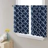 HLC.ME Lattice Back Tab Rod Pocket Tier Panels - Navy Blue - Set Of 2 Faux Linen Curtains