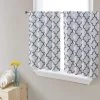HLC.ME Faux Linen Curtains Lattice Back Tab Rod Pocket Tier Panels - Platinum White/Grey - Set Of 2