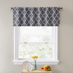 HLC.ME Lattice Back Tab Rod Pocket Valance - Grey Faux Linen Curtains