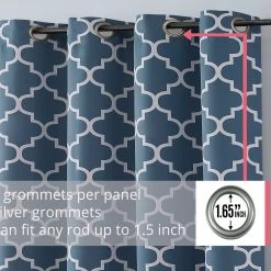 HLC.ME Lattice Print Blackout Grommet Curtain Panels - Dusty Blue - Set Of 2 Blackout Curtains