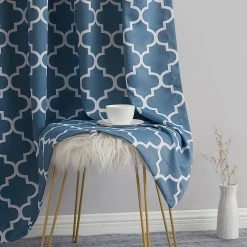 HLC.ME Lattice Print Blackout Grommet Curtain Panels - Dusty Blue - Set Of 2 Blackout Curtains