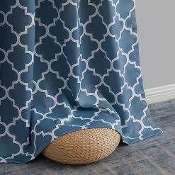 HLC.ME Lattice Print Blackout Grommet Curtain Panels - Dusty Blue - Set Of 2 Blackout Curtains