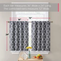 HLC.ME Faux Linen Curtains Lattice Back Tab Rod Pocket Tier Panels - Grey - Set Of 2 8 HLC.ME Faux Linen Curtains Lattice Back Tab Rod Pocket Tier Panels - Grey - Set Of 2