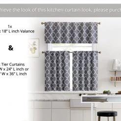 HLC.ME Faux Linen Curtains Lattice Back Tab Rod Pocket Tier Panels - Grey - Set Of 2 9 HLC.ME Faux Linen Curtains Lattice Back Tab Rod Pocket Tier Panels - Grey - Set Of 2