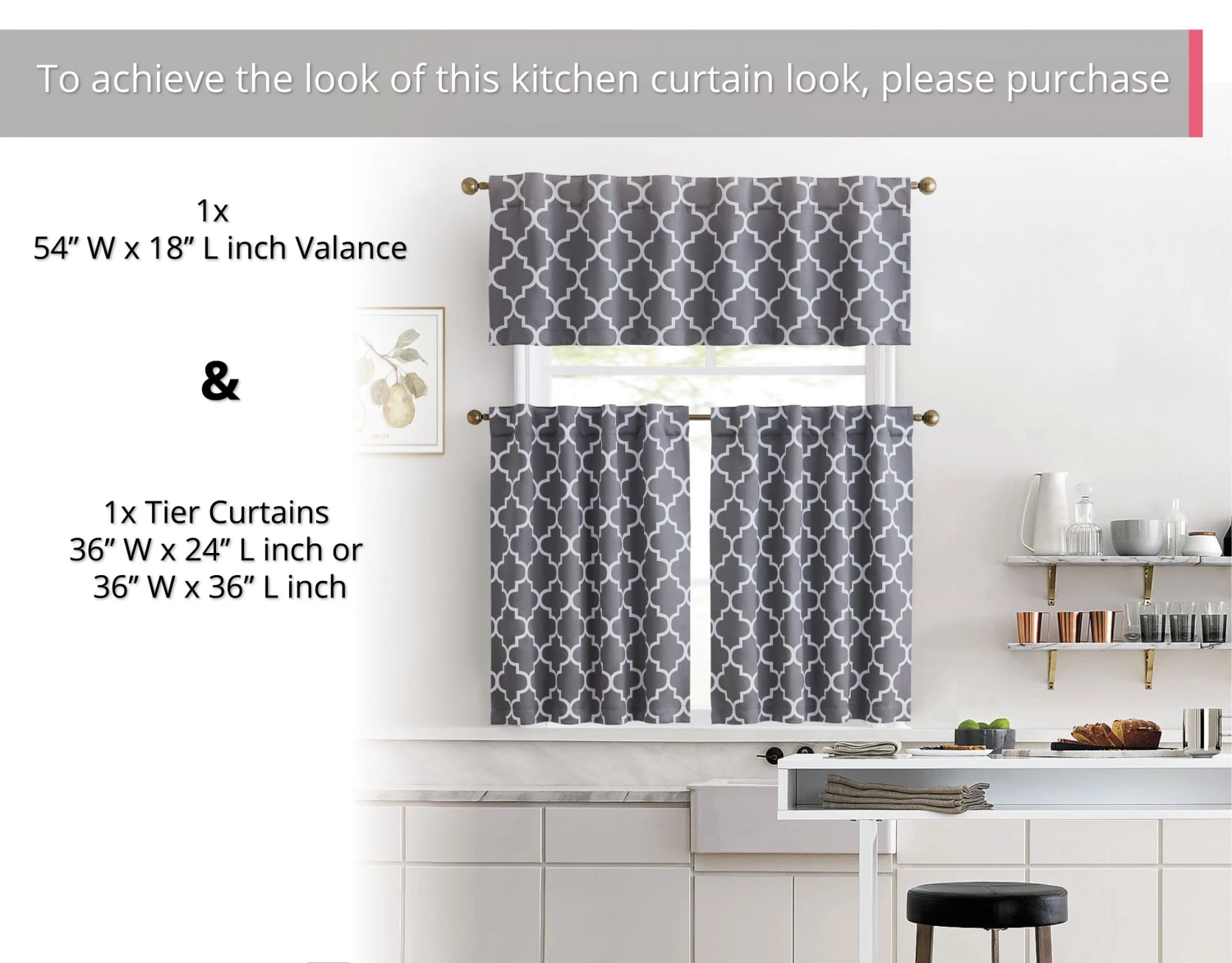 HLC.ME Faux Linen Curtains Lattice Back Tab Rod Pocket Tier Panels - Grey - Set Of 2 6 HLC.ME Faux Linen Curtains Lattice Back Tab Rod Pocket Tier Panels - Grey - Set Of 2