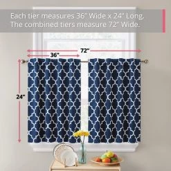 HLC.ME Lattice Back Tab Rod Pocket Tier Panels - Navy Blue - Set Of 2 Faux Linen Curtains