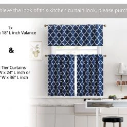 HLC.ME Lattice Back Tab Rod Pocket Valance - Navy Blue Faux Linen Curtains
