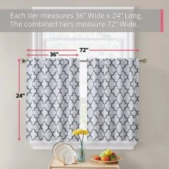 HLC.ME Faux Linen Curtains Lattice Back Tab Rod Pocket Tier Panels - Platinum White/Grey - Set Of 2