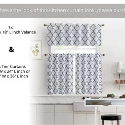 HLC.ME Lattice Back Tab Rod Pocket Valance - Platinum White/Grey Faux Linen Curtains