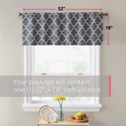HLC.ME Lattice Back Tab Rod Pocket Valance - Grey Faux Linen Curtains