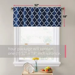 HLC.ME Lattice Back Tab Rod Pocket Valance - Navy Blue Faux Linen Curtains