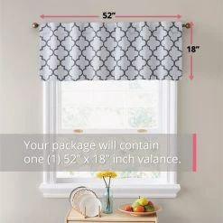 HLC.ME Lattice Back Tab Rod Pocket Valance - Platinum White/Grey Faux Linen Curtains