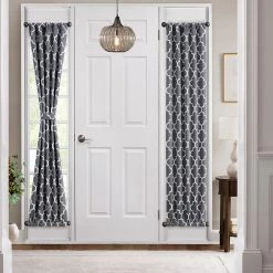 HLC.ME Lattice Print French Door Curtain Panel - Grey - Set Of 2 Faux Linen Curtains