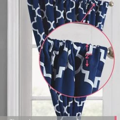 HLC.ME Lattice Print French Door Curtain Panel - Navy Blue - Set Of 2