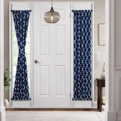 HLC.ME Lattice Print French Door Curtain Panel - Navy Blue - Set Of 2