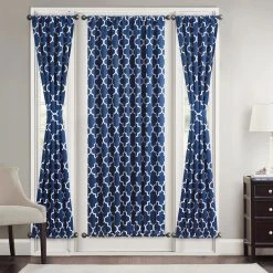 HLC.ME Lattice Print French Door Curtain Panel - Navy Blue - Set Of 2