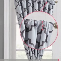 HLC.ME Lattice Print French Door Curtain Panel - Platinum White/Grey - Set Of 2