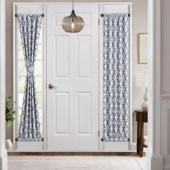 HLC.ME Lattice Print French Door Curtain Panel - Platinum White/Grey - Set Of 2