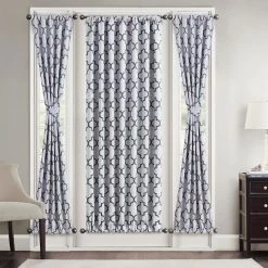 HLC.ME Lattice Print French Door Curtain Panel - Platinum White/Grey - Set Of 2